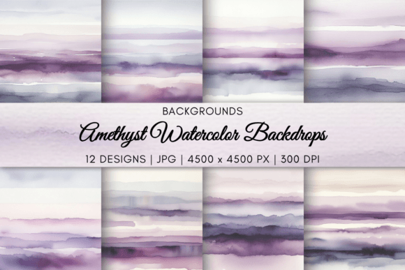Elevate Your Projects with Amethyst Purple Watercolor Backdrops