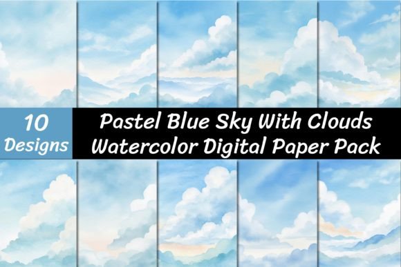 Elevate Your Projects with Sky with Clouds Watercolor Backgrounds