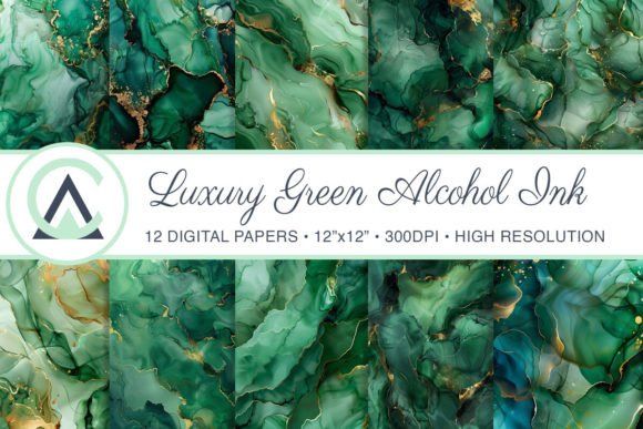 Emerald Green Alcohol Ink Digital Paper Backgrounds