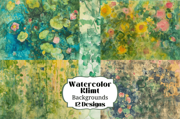 Unleash Art Nouveau Elegance with 12 Watercolor Klimt Backgrounds