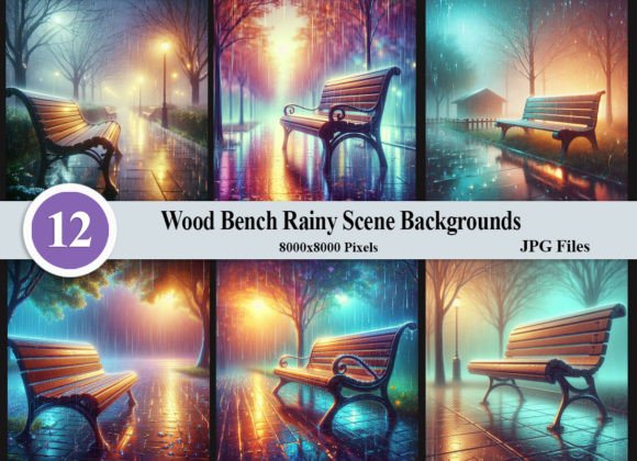 Wood Bench Rainy Scene Backgrounds for Cozy Design Projects